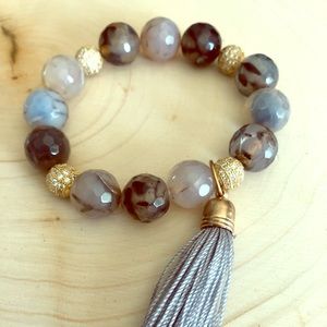 Agate & Gold Pave Bead Bracket with tassel